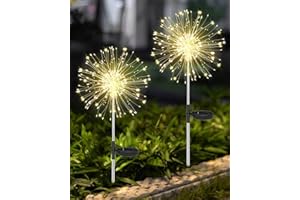 Joysing Solar Firework Lights 2 Pack 120 LED Solar Lights Outdoor Garden, 8 Modes Solar Starburst Lights Waterproof Firefly Lights for Landscape Lawn Backyard Patio Party Wedding Decor - Warm White