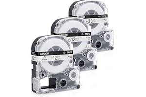 Invoker–Cintas de Etiquetas compatible para usar en lugar de SS12KW LC-4WBN Cassete 12mm x 8m, para LabelWorks LW-300 LW-300L LW-400 LW-500 LW-600P LM-700, Negro sobre blanco, pack de 3