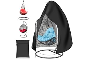 BOSSJOY Patio Hanging Egg Chair Cover, Outdoor Rattan Swing Chair Cover with Zip Drawstring, Double Layer Waterproof UV-Anti Egg Chair Cover, 210D Oxford Wicker Garden Lawn Seat Chair Protector(190x115cm)