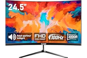 Gawfolk Écran PC 24,5 Pouces, Moniteur Jeu incurvé(3000R) 100 Hz Haut-parleurs intégrés FHD 1080p 1 ms sans Lunette, 98% sRGB, Grand Angle 178 °, HDMI, VGA, Compatible avec Mural VESA75*75MM-Noir