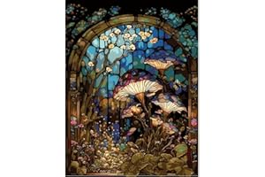 WENFDRTR Stained Glass Paint by Numbers for Adults-Mushroom Painting by Number Kits On Canvas,Landscape Craft Art Painting Kit Acrylic Pigment Drawing Paintwork for Gift Home Wall Decor(12x16inch,Frameless)