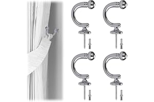 ZOVATOR 4Pcs Silver Metal Curtain Tie Back Hooks - U Shaped Heavy Duty Ball End Fixings for Drapery and Clothes Coat Hanger