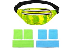 CHRI 80er Jahre Bauchtasche Stirnband Neon, 80er 90er Jahre Outfit Damen Accessoires mit Armbänder und Stirnband Verstellbarer Hüfttasche Wasserdicht für Retro Party Thema Karneval (Grün)