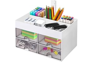 Aotfusd Drawer organizer na biurko z 4 szufladami, oszczędzający miejsce organizer na biurko, wielofunkcyjny uchwyt na długopisy, na biurko, (biały)