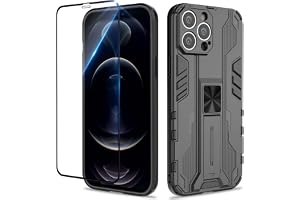 Btstring Skal för iPhone 12 Pro med skärmskydd, standardfodral stativfunktion Shockproof Case