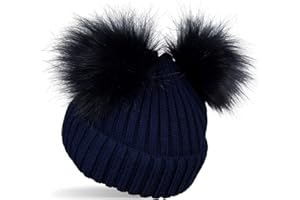 styleBREAKER Cappello a Maglia con 2 Pom Pom in Pelliccia Sintetica e Fodera in Pile, Cappello Invernale, Berretto a Maglia, 2-5 Anni 04024203
