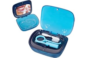 RSWHYY Custodia a doppio strato, custodia per protesi, custodia per allineatore, custodia per paradenti notturni, con fori di sfiato, Chewies, spazzola per la pulizia, strumento di rimozione, specchio