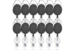 12 Pcs Black Retractable Key Chain Badge Card Holders, YTBUBOR 60cm/ 23.6 Inches Retractile Key Badge Reel Cord Clip with Belt Clip and Keys Ring