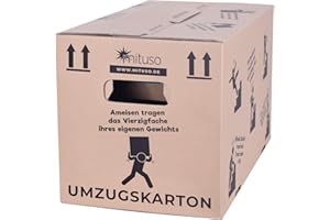 Umzugskartons 10 Stück 2‑wellig, extra stabil bis 40 kg, 600 x 330 x 350 mm, recycelte Pappe, schnell aufbauend ohne Klebeband, moving boxes sowie archivbox mit verstärkten Tragegriffen | mituso