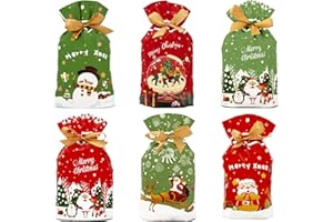 GIOLEON 36 Sacchetti Regalo Natale, Sacchetti Regalo 15x23 Cm, Sacchetti Natalizi Stile e Disegni Vari, Buste Regalo in Peva Ecologici, Sacchetti Natale Stampa Festiva