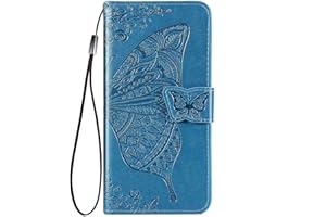 HAOYE Funda para Xiaomi Poco X4 GT, Suave TPU/PU Cuero Flip Carcasa Case Cover, Magnética en Relieve de la Mariposa, Billetera con Soporte/Tapa Tarjetas. Azul