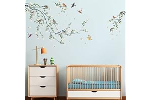 Tanlaby Weiße Blumen Wandtattoo Magnolie Wandsticker Vögel auf Ast Wandaufkleber für Frauen Erwachsene Kinder Wohnzimmer Schlafzimmer Büros Hause Wanddekoration