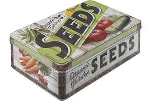 Nostalgic-Art Förvaringsburk i retrostil låg, 2,5 l, Garden Seeds – Presentidé för trädgårdsälskare, stor burk av plåt med lo