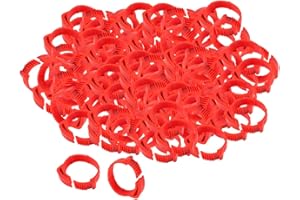 Fenteer 100 Pieces 2.8 cm Chicken Rings Adjustable Poultry, Leg Rings Foot Rings Rings with Number, Clip Rings Clamping Rings for Chickens Goose Duck, Red
