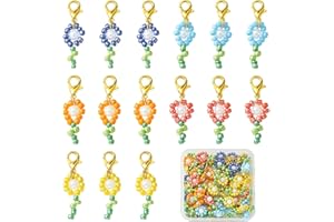 Stiesy 50Pcs 5 Colours Flower Glass Charms Colourful Flower Seed Beads Pendant Charm Floral Charms for Jewellery Making DIY Bracelet Crafting