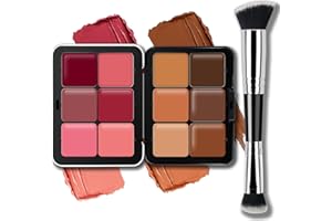 Noerrors 12 Colors Cream Contour Blush Palette, Colour Fix Concealer Foundation Face Sculpting Bronzer Blusher Highlighter Palette Matte Long Wearing Smudge Proof Blendable Makeup with Brush#02