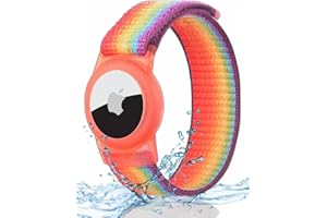 Panjal Breathable Airtag Wristband for Kids & Elders, Apple AirTag Waterproof Bracelet, Adjustable Anti Lost Washable AirTag Wristband Nylon for Toddler Children Elderly and Men Women (Rainbow)