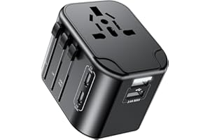 RoRoSkin Adapter podróżny na całym świecie, adapter gniazda wtykowego z gniazdem 2 USB A, 2 USB C i 1AC, międzynarodowy adapter do gniazda wtykowego do Niemiec, USA, Wielkiej Brytanii, Francji