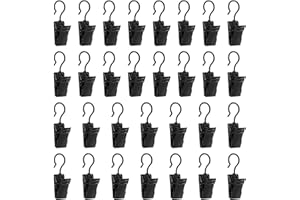 ALLisWE 30PCS Heavy-Duty Hook Clip Set, Stainless Steel Curtain Hangers for Home Decorations, Bathroom, Shower (Black)