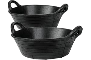 KETOPLASTICS Flexible Rubber Skip Feed Bucket Feeder Trough with Integrated Handles - 11L - Black (Pack of 2 Skip Feeds)