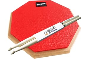 keepdrum DP-RD Lot de 2 pads d'entraînement pour batterie Rouge 8 mm + 1 paire de baguettes
