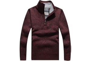 Les umes Mens Quarter Zip Jumper Plaid Fleece Lined Knit Turtleneck Sweater Warm Long Sleeve Stand Collar Pullover