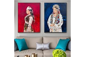 YOOYU Albanische Frau Porträt Kunst Leinwanddrucke Poster Moderne Aquarellmalerei Graffiti Wanddekoration Bilder Wohnkultur 70x100cm(28x39in) x2 Rahmenlos