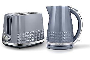 Tower Solitaire Kitchen Set, 1.5L Rapid Boil Kettle & 2 Slice Toaster, Grey and Chrome Accents, T10075GRY, T20082GRY