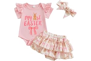 BARBOTIMER My First Easter Baby Girl Outfit Bunny Bodysuit Rabbit Pink Bow Tutu Bloomer Shorts Headband Cute Coming Home Outfit