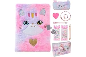 Hodofice Geschenk Mädchen 6 7 8 Jahre Geschenke für 10 Jährige Kinder Geburtstagsgeschenk Geschenkideen Geburtstag Mitbringsel Kindergeburtstag Tagebuch mit Schloss Girl Gift Notizbuch Plüsch Katze