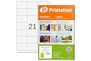‎PRINTATION Printation 63 x 39,5 mm Adressetiketten selbstklebend klein C6-525 Etiketten zum bedrucken 63 x 39,5 mm Sticker weiß - 25 A4 Blätter 3x7 63x39-21 Labels pro A4 Bogen - Adressaufkleber L7160 5074