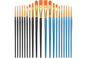 ADMYGO 20 PCS Nylon Hair Paint Brushes Set - Flat Art Brushes for Watercolor Oil Acrylics, Face Nail Art, Kids Painting, Decorations Models Figurines - 10 navy Blue & 10 black