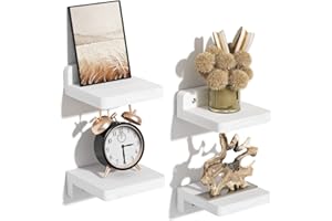 SRIWATANA Small Floating Shelves for Wall Set of 4, Decorative Wooden Shelves Wall Mounted for Bedroom, Living Room, Bathroom, Kitchen, White