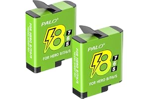 Palogreen 2 st Batterier 1800 för Go-pro Hero 8/7/6/5 Black– 3,85 V/Li-Ion ersättningsbatteri kompatibelt med Go-Pro Hero 8 7