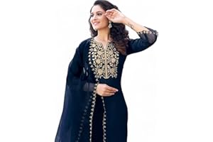 RANGMAHAL STORE RangMahal Indische Damen-Kurta-Hose, handgefertigt, reine Baumwollmischung, bestickt, Dupatta-Set