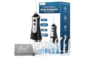 ACCL Water Flosser for Teeth Cordless Picker with 5 Tips and 3 Modes & Travel Bag, 350ML Portable Oral Irrigator Cleaner Power Cleaning Home Use, Black