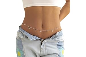 Carufin Strass Star Catene Corpo Cintura Cristallo Vita Catene Pentagramma Ciondolo Estate Spiaggia Vita Corpo Gioielli Festival Cintura Pancia Gioielli per Donne e Ragazze (D'argento)