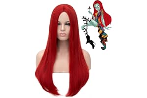 ENENBLAU Perücke Rot Lang haar für Frauen Kinder Cosplay Kostüm Perücken mit Perücke Kappe Glatt Kunsthaar für Sally Wig Damen 70CM 056