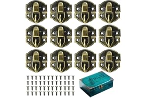 GOLRISEN 12 PCS Loquet Laiton Antique en Fer Loquet Verrous Vintage Coffre 27 * 29 MM Fermoir Boîte avec 48 PCS Vis Serrure Moraillon Vintage pour Décoration Coffret Boîte à Bijoux en Bois