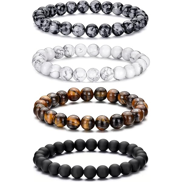 Ensemble De 3 Bracelets Homme En Pierres Naturelles - Œil De Tigre Et Lave - Réglables Et Extensibles - Cadeau Pour Père Ou Ami - 8