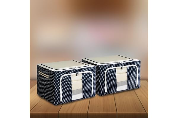 CANWAY Fabric 1 Piece 66 Liters Double Sided Zipper Wardrobe Organizer With Durable Handles,Foldable Closet Drawer Storage Box For Clothes,Toys,Books,Blanket Etc.(Blue),50 X 40 X 33 Cm