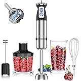 Frullatore a Immersione 5 In 1 Da 1000W con 24 Velocità e Modalità Turbo, Lame In Acciaio Inossidabile, con Bicchiere per Mis