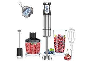 HOUSIWILL Stabmixer 1000 W, Pürierstab 5 in 1, Stabmixer Edelstahl mit 24 Geschwindigkeiten und Turbomodus, mit 304 Edelstahlklinge, 600ml Rührbecher, 500ml Schneidbecher, Schneebesen und Milchaufschäumer