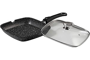 Pradel Excellence 52382M Padella Grill Tipo Pietra con Coperchio in Vetro 24 x 24 cm