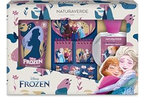 Naturaverde | Kinder – Disney Frozen – Disney Frozen Geschenkset, Schreibwarenset, 50 ml natürliches Eau de Toilette Spray und 100 ml Duschgel in Tube, Set mit 3 Notizbüchern und geprägten Aufklebern