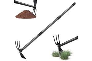 Harrms Garden Hoe with Handle 116 cm, Multifunctional Double Hoe with 3 Prongs Metal, Weed Row Plant Hoe Garden Tools Garden Accessories for Loosening, Ventilating and Weeding the Soil