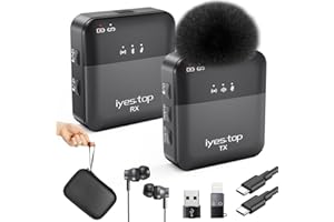 IYES.TOP Lavalier Mikrofon Kabellos für iPhone/USB C Handy - Mini Wireless Bluetooth Ansteckmikrofon mit Echtzeit-/Publikumsüberwachung, Audio Ducking, Begleitung, Hall, Stummschaltung für Live, YouTube