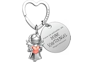 FABACH Fahr vorsichtig Schlüsselanhänger Auto Schutzengel Glücksbringer mit Herz und Gravur - Autofahrer Geschenke Schlüsselanhänger - Führerschein Geschenk Engel Auto Glücksbringer