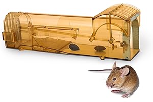 KEPLIN Humane Mouse Trap - Safe No-Kill Design, Child & Pet-Friendly, Easy to Clean,Reusable Rodent Trap for Indoors - Metal Reinforced, Easy No Touch Release Pest Control (1Pack- Brown)
