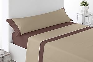 Cabello Textil Hogar Juego de sábanas Lisas con Colores Combinados de Microfibra peinada Extra Suave, de 3 o 4 Piezas, Medidas (Beige/Chocolate, Cama de 150 cm (150x200cm))